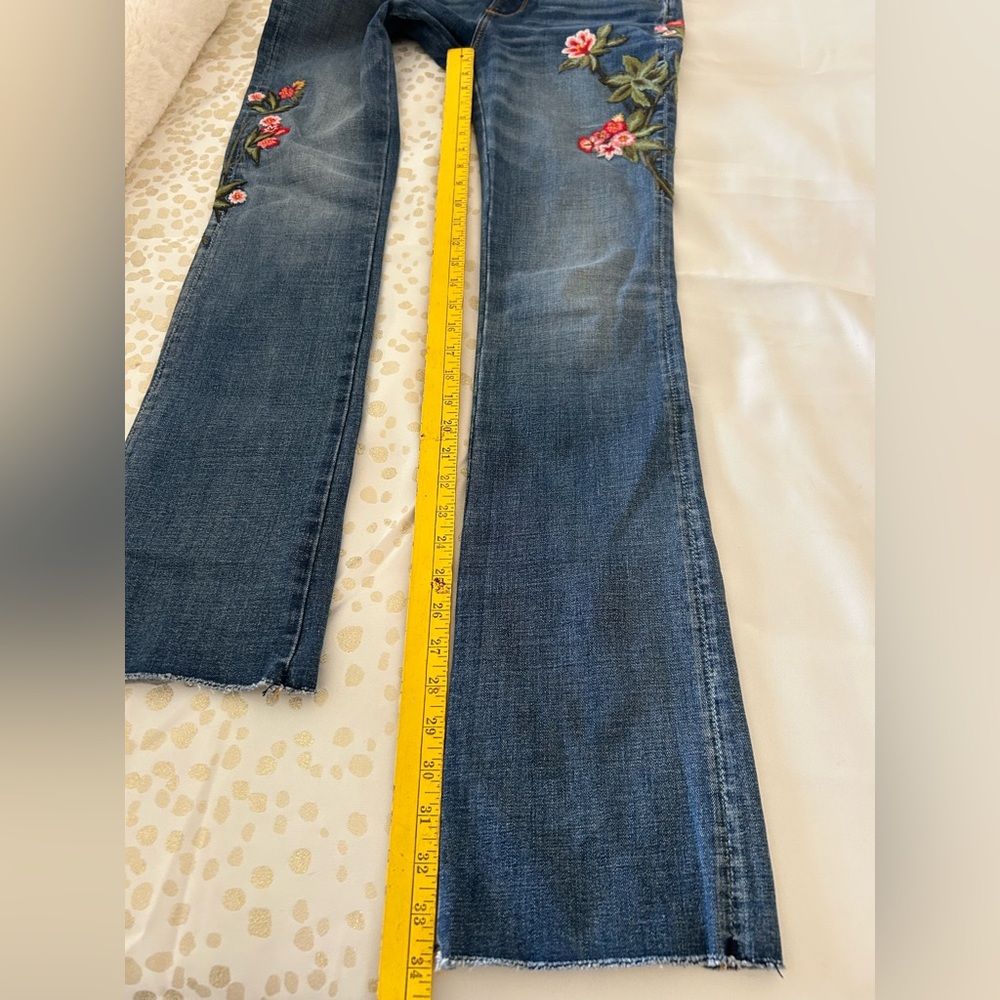 DRIFTWOOD Blue Boot Cut Jeans with Pink Floral Embroidery - Picture 11 of 11